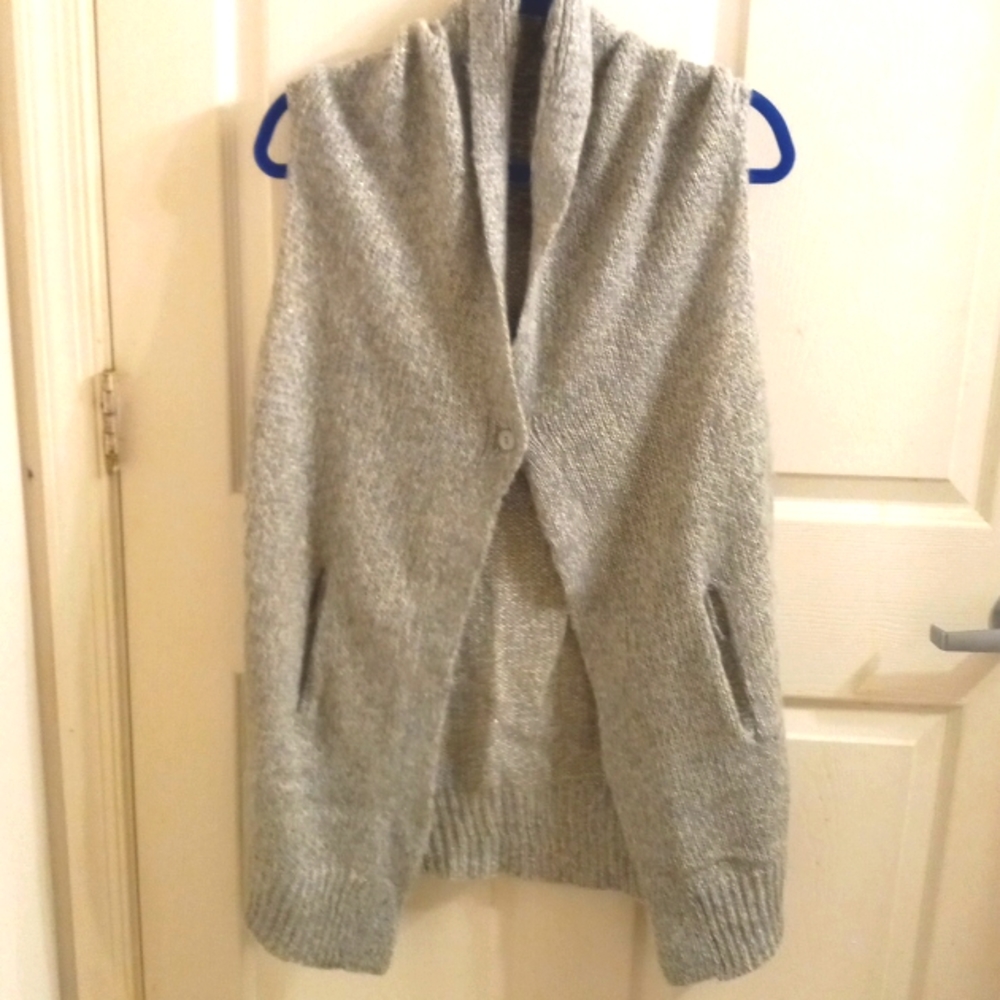 Gold Hawk S Soft Grey Silver Flecks Alpaca Blend Vest Duster Sweater 1 B…